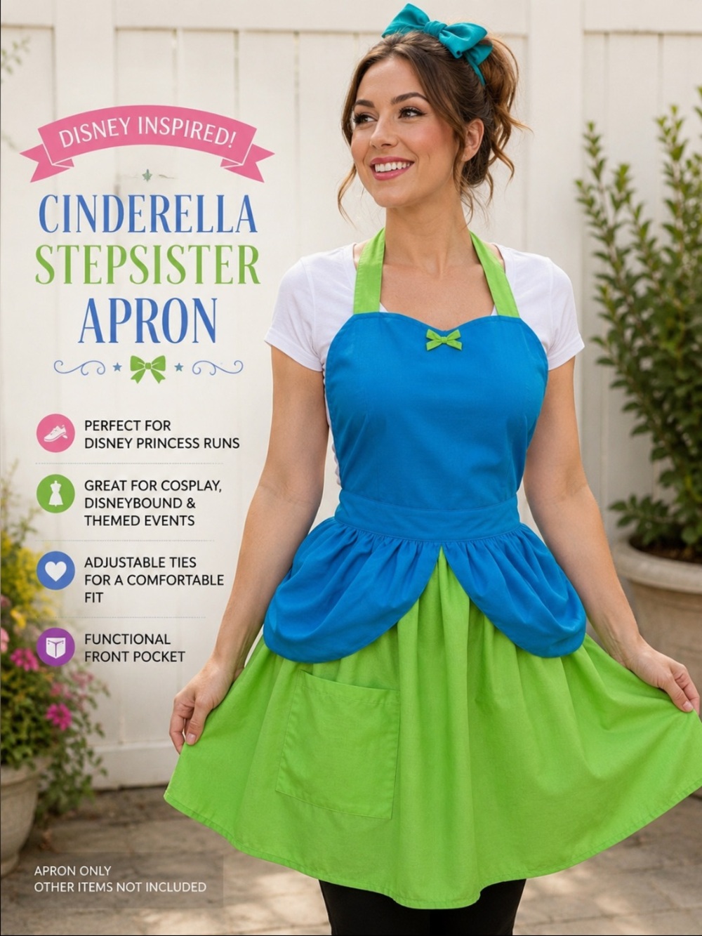 Cinderella Stepsister Costume Apron | Disney Princess Run | Blue & Green Apron